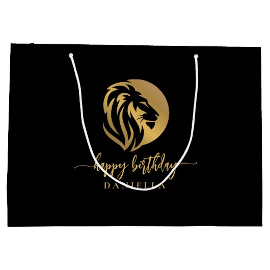 Gold Lion Leo Happy Birthday met naam Groot Cadeauzakje (Achterkant)