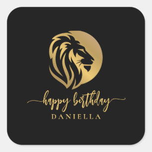Gold Lion Leo Happy Birthday met naam Napkin Vierkante Sticker