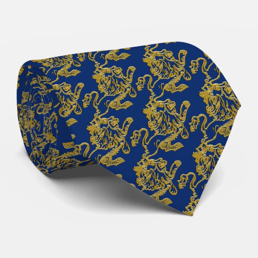 Gold Lion op Navy Blue Stropdas (Opgerold)