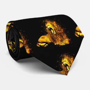 Gold Lion Print op zwarte Mannen Necktie Stropdas