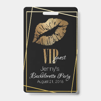 Gold Lip Print Bachelorette Party Badge