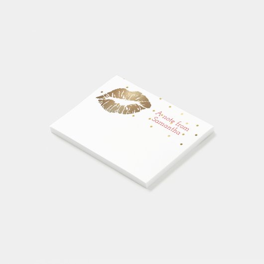 Gold Lip print persoonlijk, Small Post IT Note Pad (Schuin)
