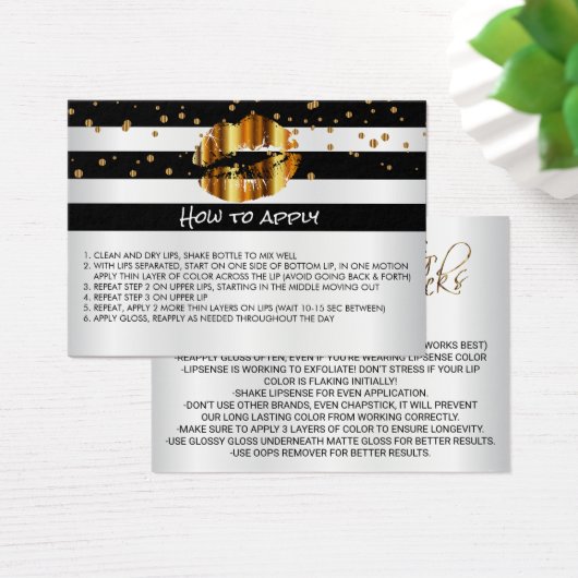Gold Lips Application Instructions Visitekaartje (Bureau)