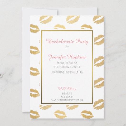 Gold Lips Bachelorette Party Invitations (Devant)