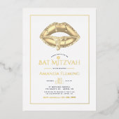 Gold Lips Bat mitzvah Photo Foil Invitation (Recto)