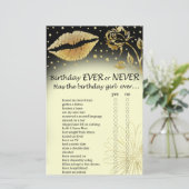 Gold Lips Birthday altijd of nooit game (Staand voorkant)