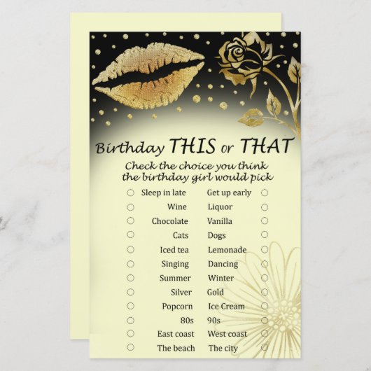 Gold Lips Birthday dit of dat spel (Voorkant / Achterkant)