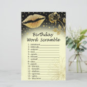 Gold Lips Birthday Word Scramble Game (Staand voorkant)