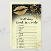 Gold Lips Birthday Word Scramble Game (Voorkant / Achterkant)
