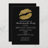 Gold Lips KISS Bachelorette Party Uitnodiging (Voorkant / Achterkant)