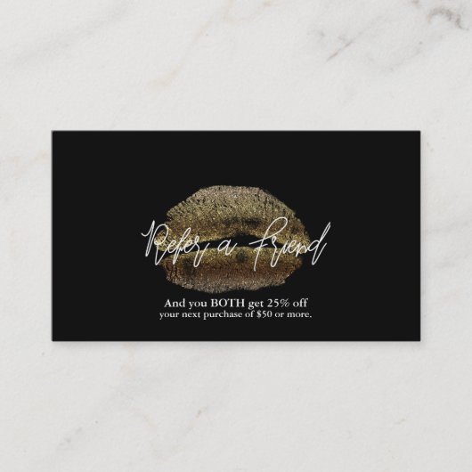 Gold Lips Kiss Make-up Beauty Glam Verwijs Een Vri Aanbevelingskaartje (Voorkant)