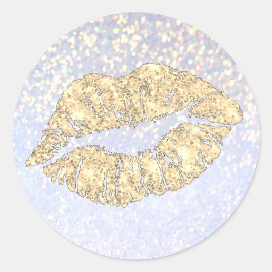 Gold Lips Kus op Faux Sparkle Ronde Sticker (Voorkant)