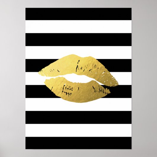 Gold Lips met zwarte witte strepen Poster (Voorkant)