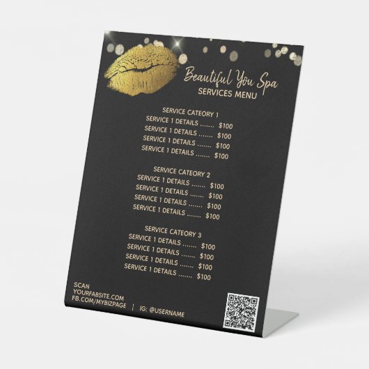 *~* GOLD LIPS tafelblad Tafel Tent Pedestal Sign Reclamebord Met Voetstuk (Voorkant)