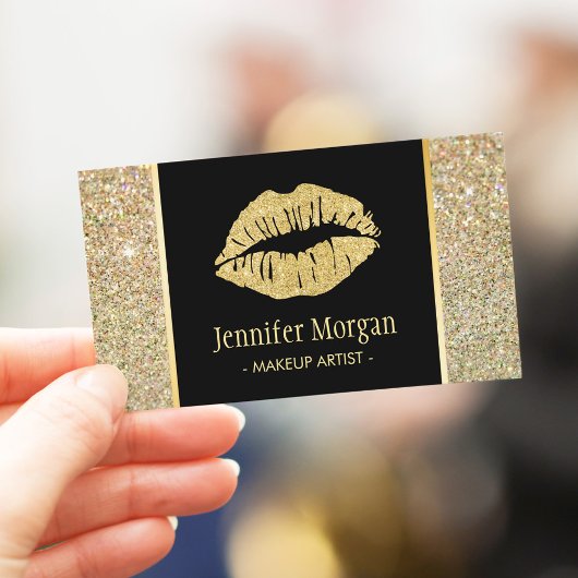 Gold Lips Trendy Glitter Sparkles Makeup Artist Visitekaartje