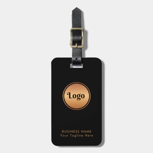 Gold Logo & Custom Text Business Company Branded Bagagelabel (Voorkant verticaal)