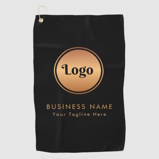 Gold Logo & Custom Text Business Company Branded Golfhanddoek (Voorkant)