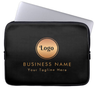 Gold Logo & Custom Text Business Company Branded Laptop Sleeve