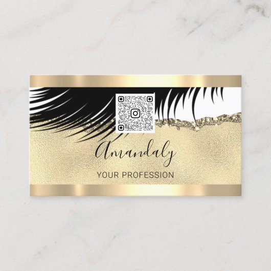 Gold Logo Qr Code 6 Punches 50% OFF Lashes Visitekaartje (Voorkant)
