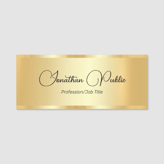 Gold Look Elegant Script Sjabloon Handgeschreven N Naamplaatje (Voorkant)