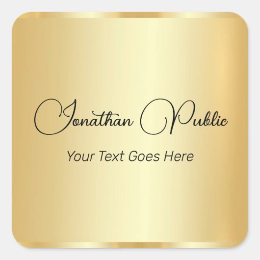  Gold Look Kalligrafie Script Sjabloon Vierkante Sticker (Voorkant)