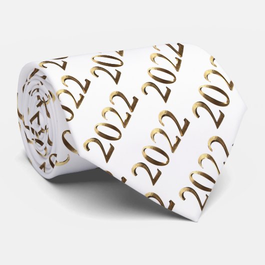 Gold look Pattern 2022 Numbers White Stropdas (Opgerold)