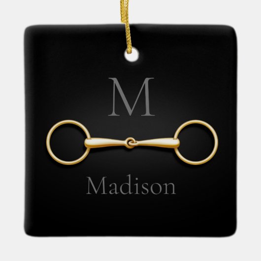 Gold Loose Ring Snaffle Bit Monogrammed Equestrian Keramisch Ornament (Voorkant)