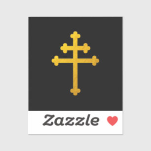 Gold Lorraine Cross op zwart/Christelijk groot Sticker