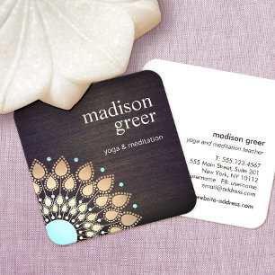 Gold Lotus Floral Mandala Wood Natural Wellness Vierkante Visitekaartje