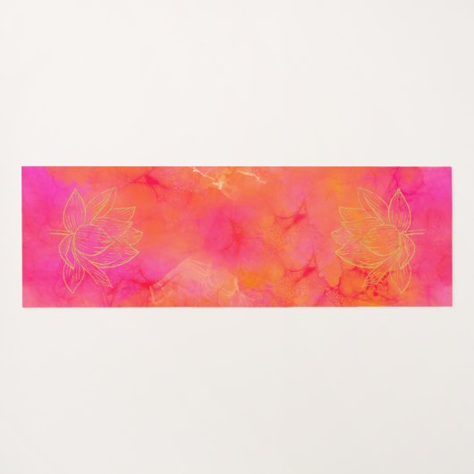 Gold Lotus Flower Illustration Pink Ink Art Yogamat (Achterkant (horizontaal))