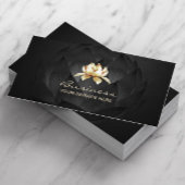 Gold Lotus Logo Elegant Black Floral Visitekaartje
