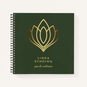 Gold Lotus Logo   Groen gepersonaliseerd monogram Notitieboek