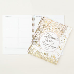 Gold Lotus Mandala avec Gold Stars Daily Planner