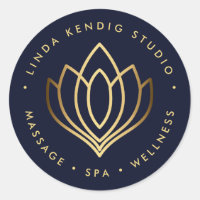 Gold lotus yoga-symbool | Blauwe wellnessmassagroe