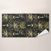 Gold lotuses seamless crescent pattern. Golden col (Serviette de bain)