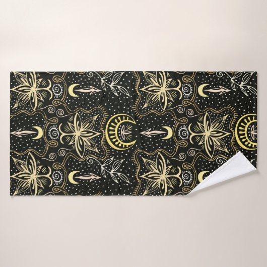 Gold lotuses seamless crescent pattern. Golden col (Serviette de bain)