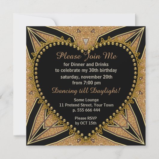 Gold Love Art Déco Diner fêtes Invitations (Dos)