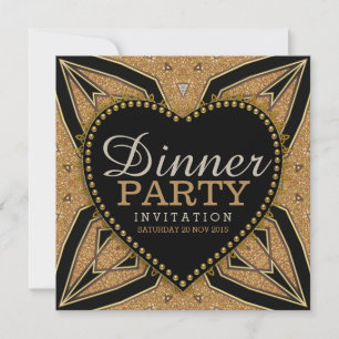 Gold Love Art Déco Diner fêtes Invitations