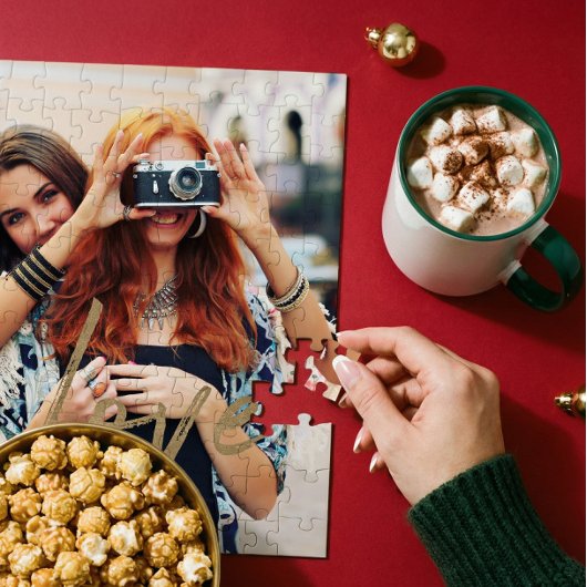 Gold Love Brush Script Overlay Couple Photo Memory Legpuzzel