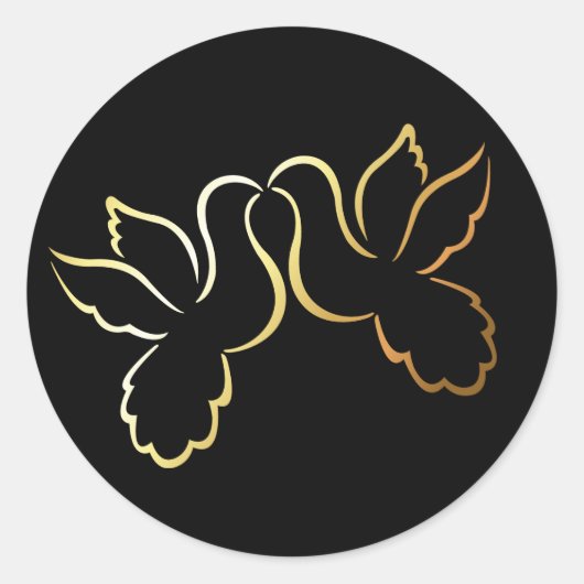 Gold Love Doves Zwart Bruiloft Sticker / Label (Voorkant)