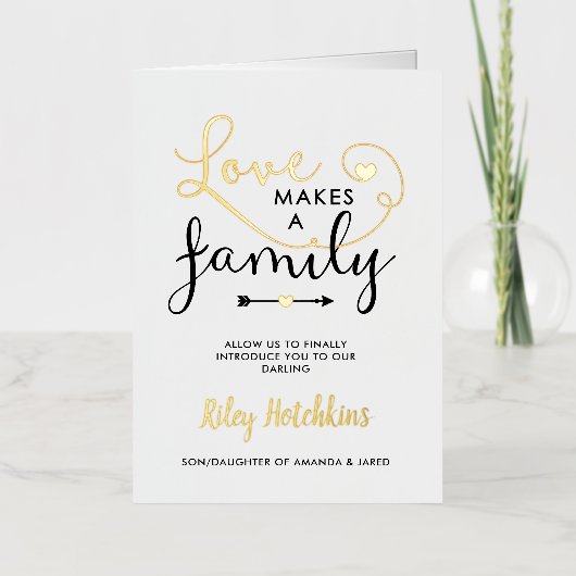 Gold Love Fait Une Faire-part D'Adoption Familiale (Recto)