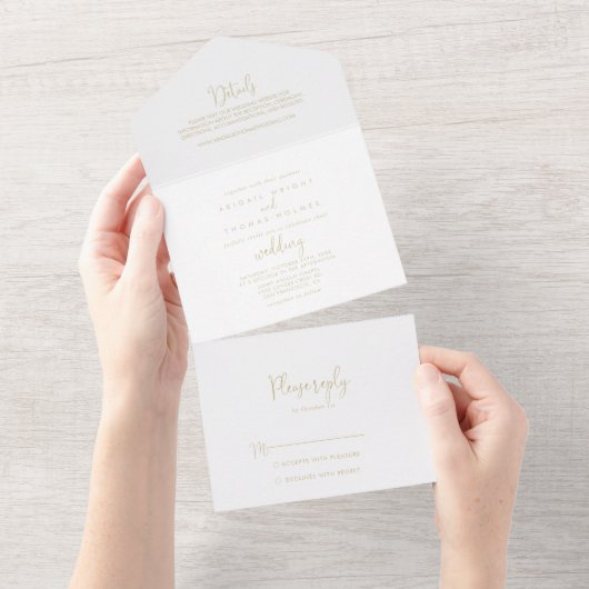 Gold Love Fancy Script Wedding All In One Uitnodiging (Afscheurbaar)