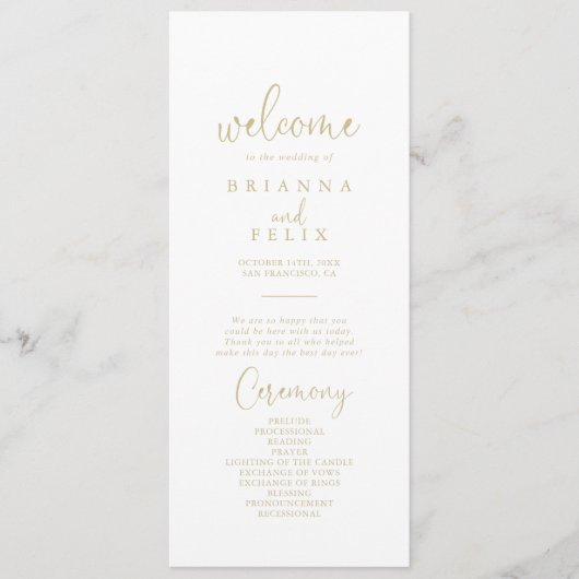 Gold Love Fancy Script Wedding Programme (Devant)