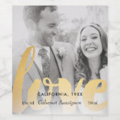 Gold Love Foto Weddenschap of Jubileum Wine Label Wijn Etiket (Enkel label)