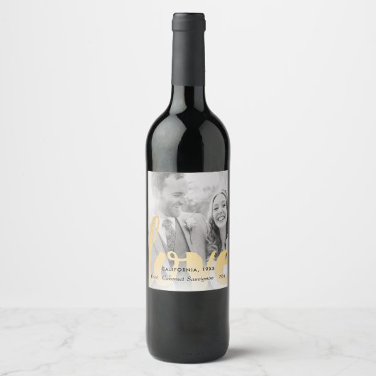Gold Love Foto Weddenschap of Jubileum Wine Label Wijn Etiket (Voorkant)