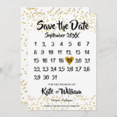 Gold Love Heart Calendar Save The Date (Voorkant / Achterkant)