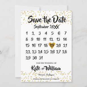 Gold Love Heart Calendar Save The Date
