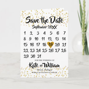 Gold Love Heart Calendar Save the Date Aankondiging