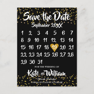 Gold Love Heart Calendar Save the Date Aankondigingskaart