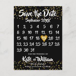 Gold Love Heart Calendar Save the Date Aankondigingskaart